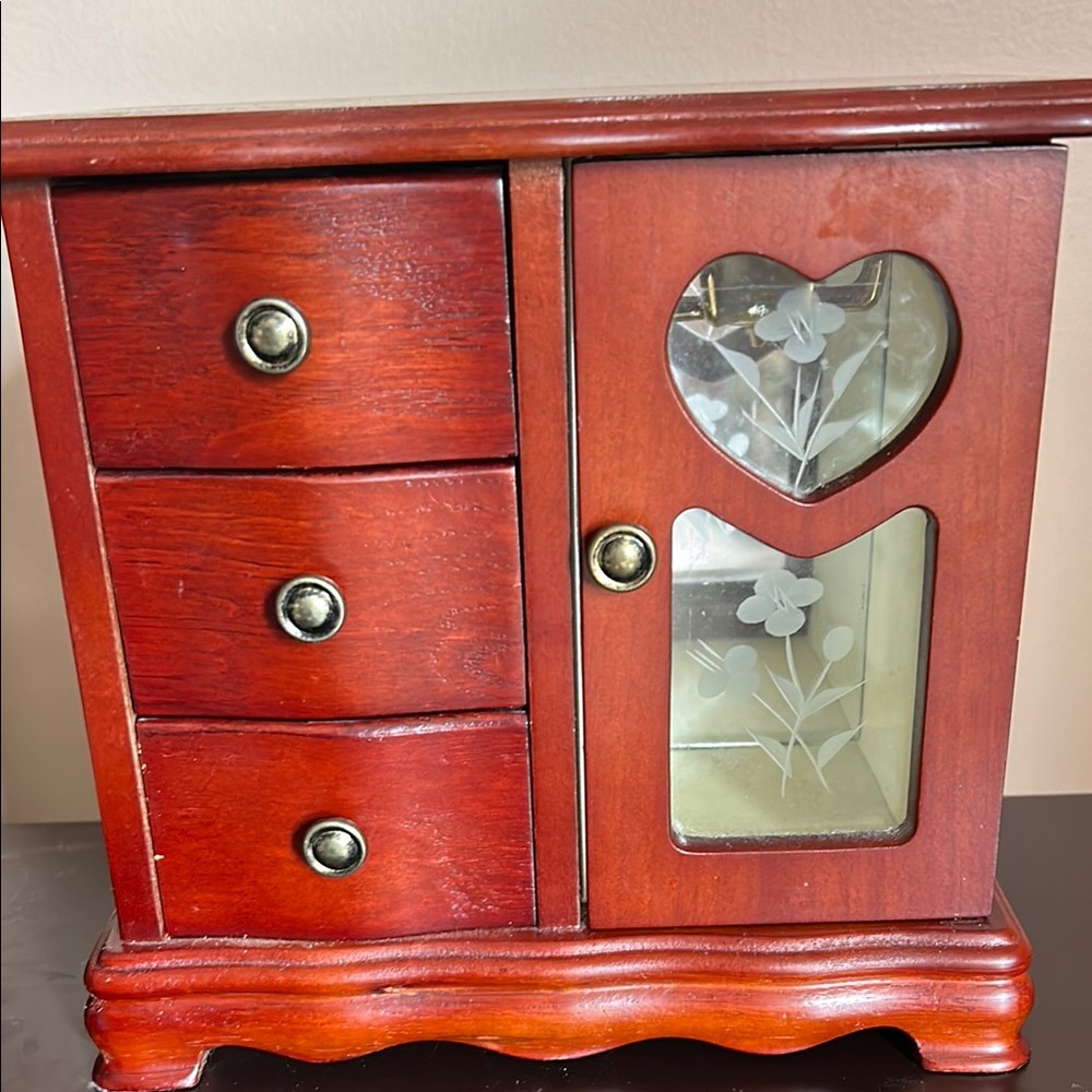 Vintage Wooden Jewelry Box/Organizer with Heart Design